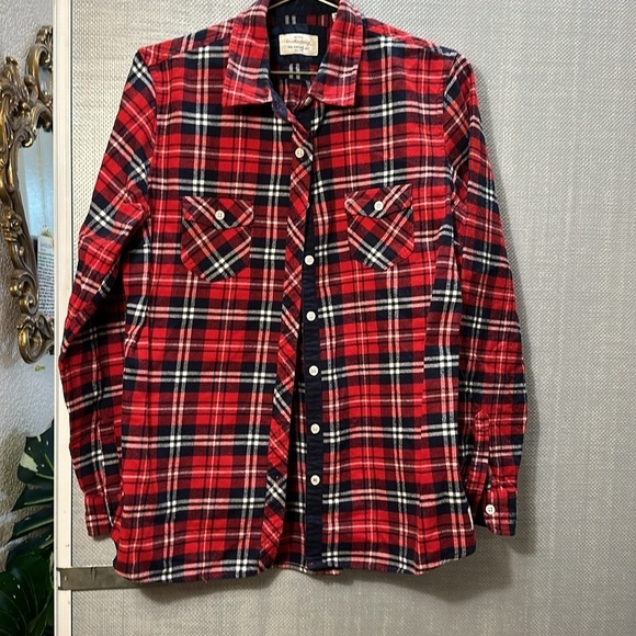 Original Weatherproof Red Blue White Cotton flannel Button Size XL - Picture 4 of 12